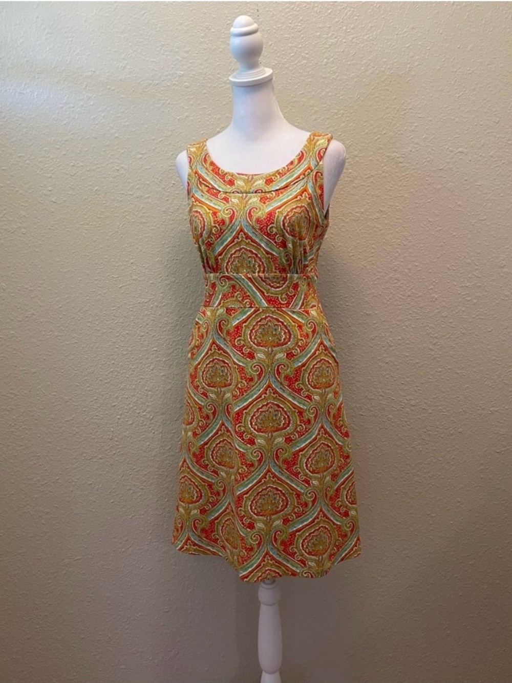 J. McLaughlin Terracotta Lime Paisley Catalina Cloth Sleeveless A-Line Dress XS